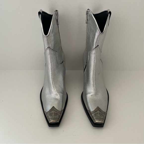 Free People Brayden Metallic Leather Metal Toe Western Cowboy Boots Booties 8.5 - Picture 9 of 16